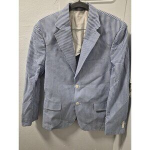 Jcp Mens Blue & White Striped Cotton Blend Seersucker Blazer 40R